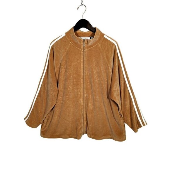 Sport Savvy Jackets & Blazers - Vintage QVC Butterscotch Caramel VELOUR Velvet Track Jacket Womens Plus 2X Gold